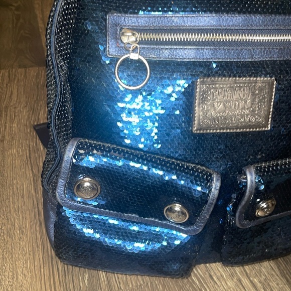 Authentic COACH Poppy Sequin Spotlight Backpack Blue 15348 School/Overnight Bkpk - Picture 5 of 13